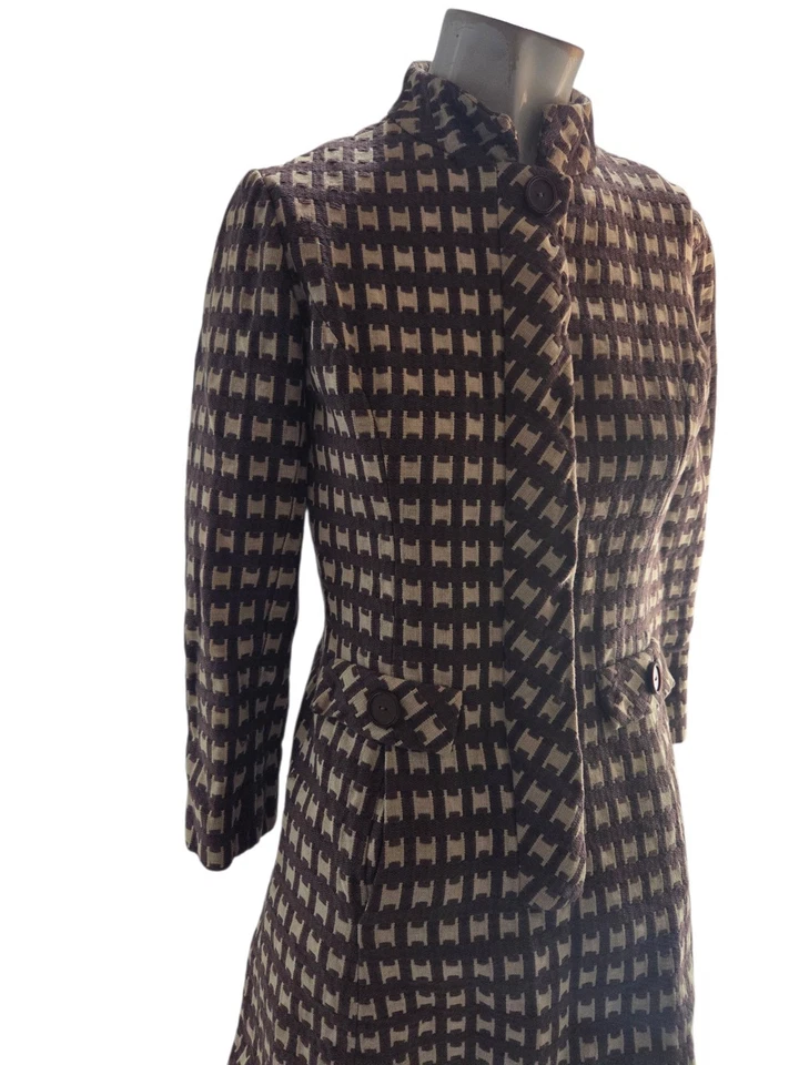 Carlye Women's Dress Medium Vintage 1950s 60s Brown Wool Monogram Knit Mod - Image 4 of 4