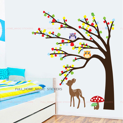 Waldbaum Tier Eule Hirsch Wandaufkleber Kunst Aufkleber Wandbild Papier Kinderzimmer Dekor