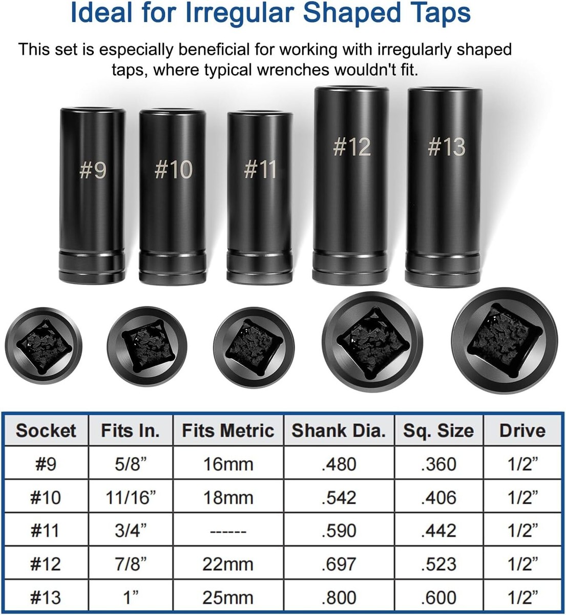 71670 Large Tap Socket Set Contain 5 Sockets 5/8