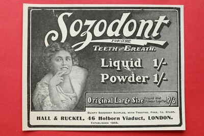 WL10h) Werbung Hall & Ruckel 1904 Sozodont Teeth Zahn London England UK Grafik