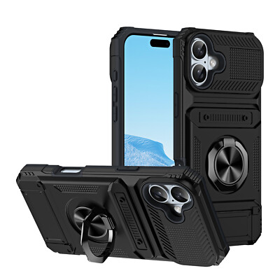 Shockproof Magnetic Ring Holder Card Wallet Case Screen Protector  For iPhone 16