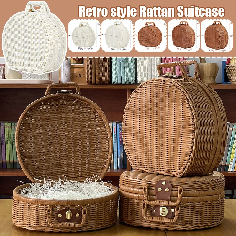 Circular Rattan Storage Box Handbag Gift Packaging Retro Woven Rattan Suitcase - Image 2 of 4