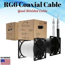 RG6 Coaxial Cable Quad Shield Direct Burial Bulk 18AWG Coax Wire Satellite