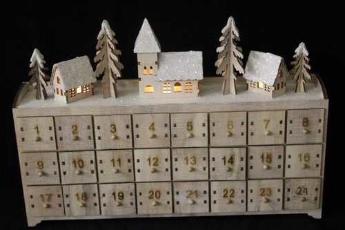 Christmas Wooden Advent Calendar LED Lighted Village House Santa Claus Box Gift - Picture 5 of 23