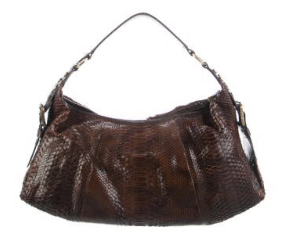 PYTHON SNAKESKIN BROWN LARGE SHOULDER BAG BY RAFE - image 3