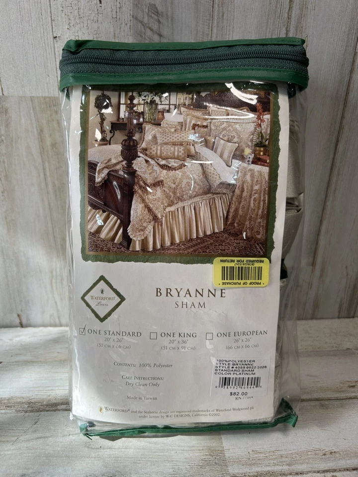 Almohada estándar Waterford Fine Linens BRYANNE PLATINUM 20" X 26" NUEVA Foto 4 de 4