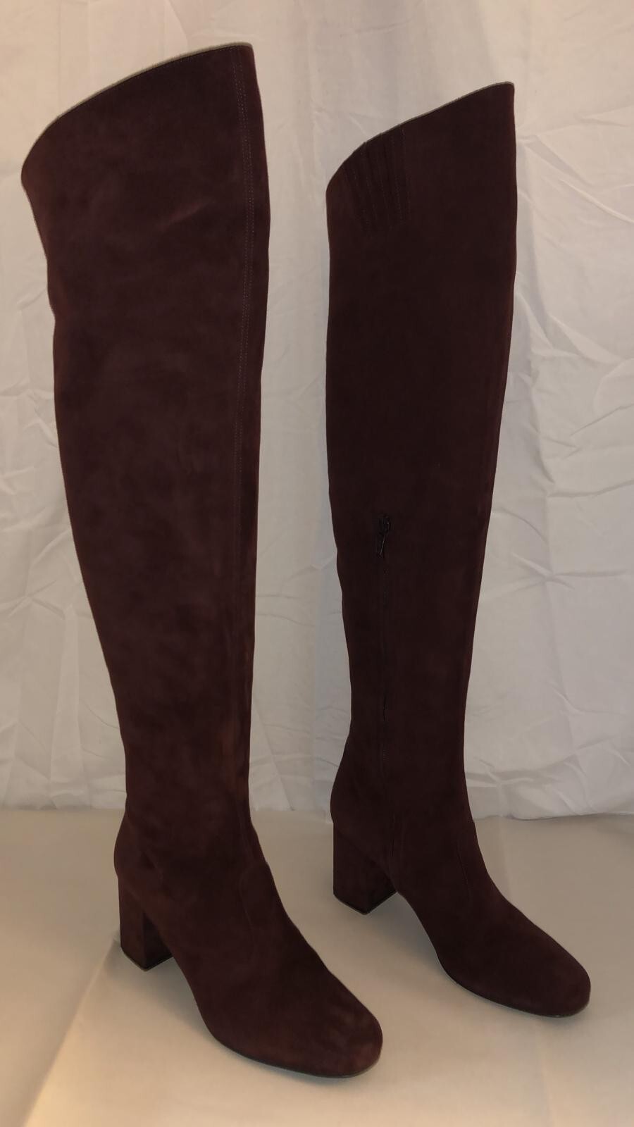 STIVALI ALTI SOPRA IL GINOCCHIO 37 5 7❤ SAINT LAURENT pelle scamosciata borgogna tacco basso