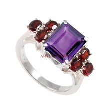 Natural Amethyst  Garnet Gemstone with 925 Sterling Silver Women's Ring 3368