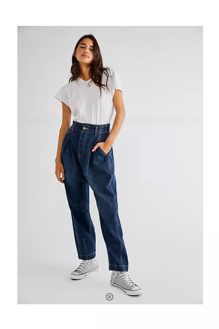 NEW XS We The Free People Sawyer Pull On Boyfriend Jeans Tapered Ankle Paper Bag
