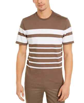 NWT Michael Kors Engineered Stripe Crewneck T Shirt Brown Ivory Combo Sz XL
