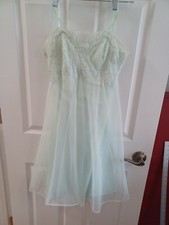 Vintage Silky Nylon Slip Dress Nightgown Baby Blue Lingerie by LORRAINE sz 32