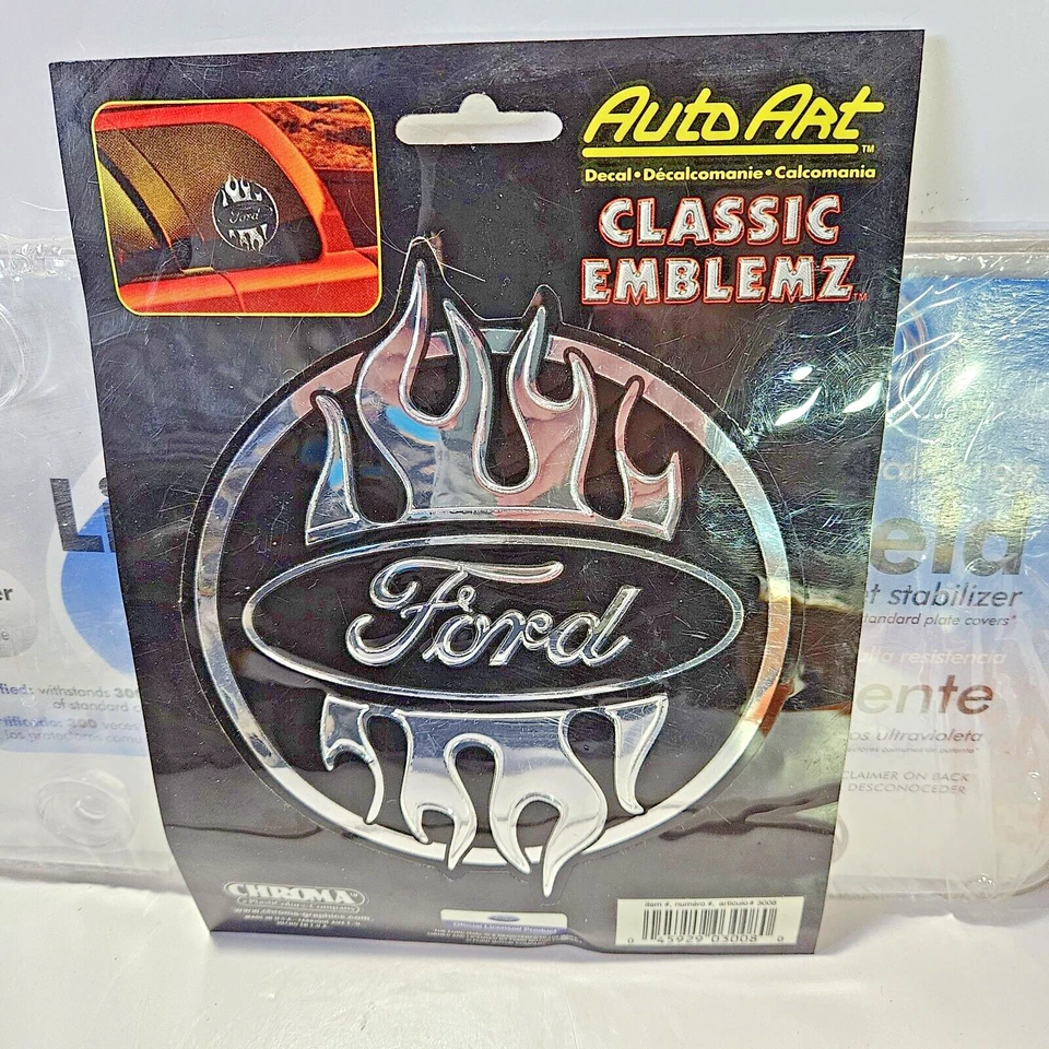 Lote de 2 calcomanías adhesivas Ford llama croma auto arte campana cubierta de matrícula Foto 2 de 4