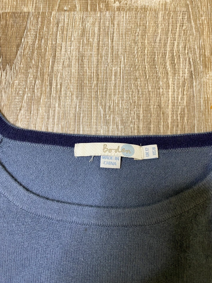 Suéter Boden Cashmere Mujer 8 Azul Manga Globo Usado en Excelente Condición Foto 3 de 4