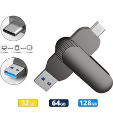 3.0 Flash Drive 32GB 64GB 128GB Dual 2-in-1 OTG Type C Metal Swivel Thumb Drives