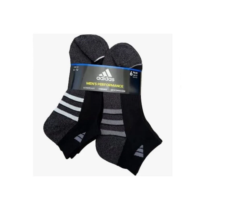 Calcetines Para Hombre Adidas 6 Pares Calcetines Corte Bajo Atléticos Negro Blanco Regalo Zapato Talla 6-12 Foto 2 de 3