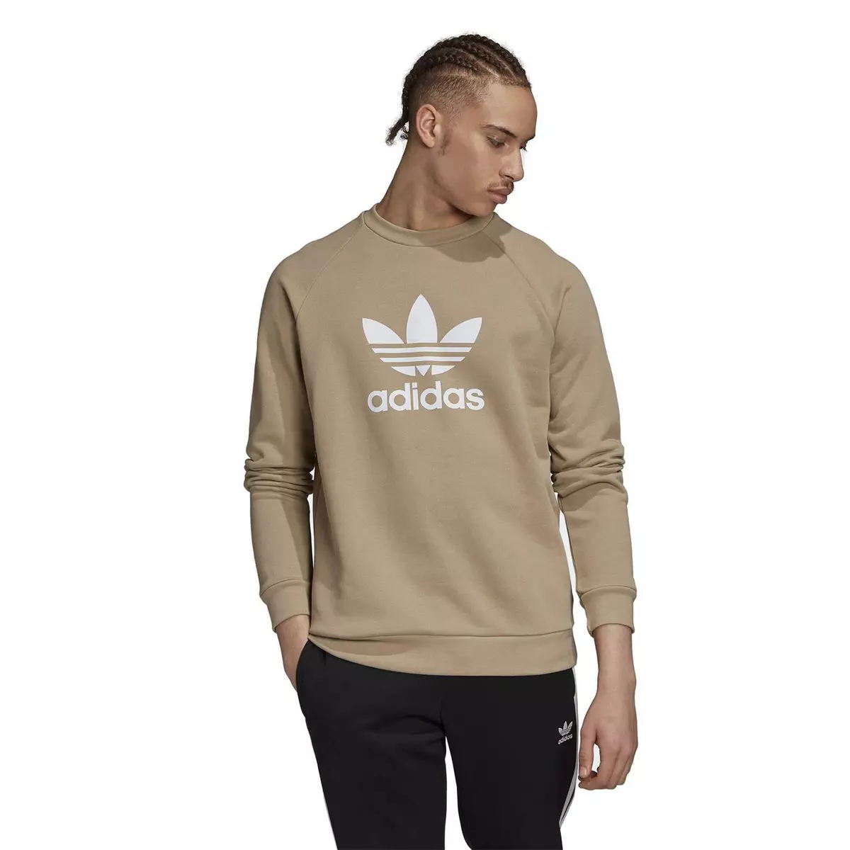 adidas ORIGINALS TREFOIL LOGO JUMPER SWEATSHIRT BEIGE KHAKI LOUNGE MEN S RETRO