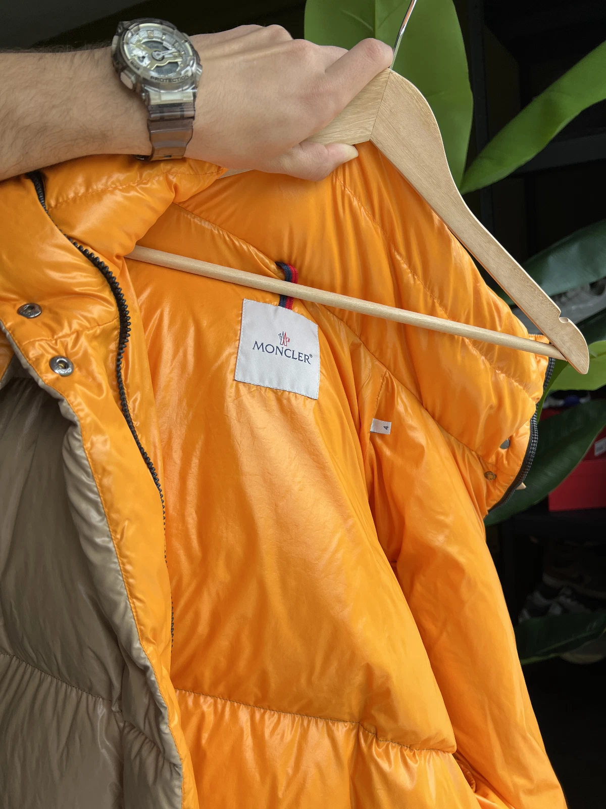 Moncler Parana Piumino Giubbotto Donna XL (Taglia 4) Beige Marrone Lucido