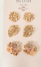 NEW BLUSH 3 PC SET ROSE GOLD PINK,PAVE CRYSTALS CLUSTER,FLOWER,LEAF EARRINGS