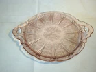 Vintage Jeanette Cherry Blossom Pink Depression Glass Handled Cake Serving Plate