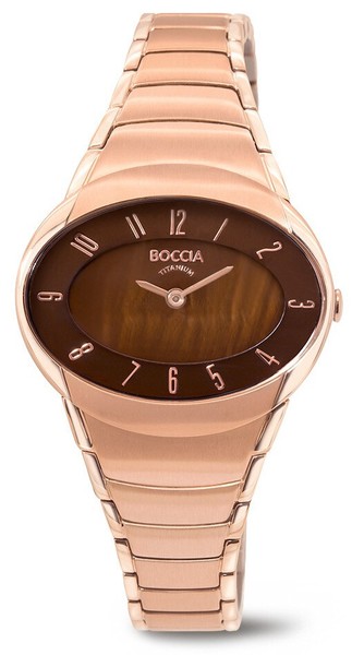 Boccia Titanium 3255-01 Damenuhr Titan Oval Rosegoldfarben/Braun 32X28Mm-image