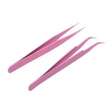 2 PCS Eyelash Extension Tweezers Straight Curved Stainless Steel Set