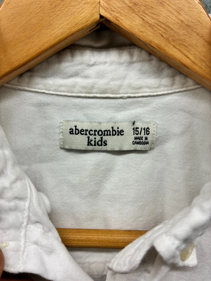 Abercrombie Kids Button Down Shirt Boy's 15/16 White Short Sleeve Cotton Top - Image 3 of 4