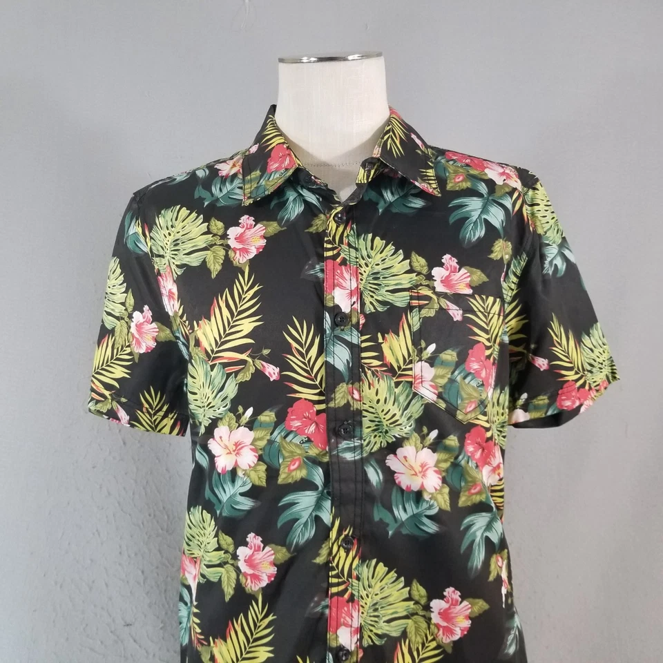 Herrero Irrompible Camisa Hawaiana Hombre Mediana Grande Negra Floral Tropical Foto 2 de 4