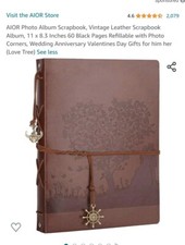 Scrapbook Photo Album Leather Scrapbook 11x8.3Inch 60 Black Pages DIY Memory ...