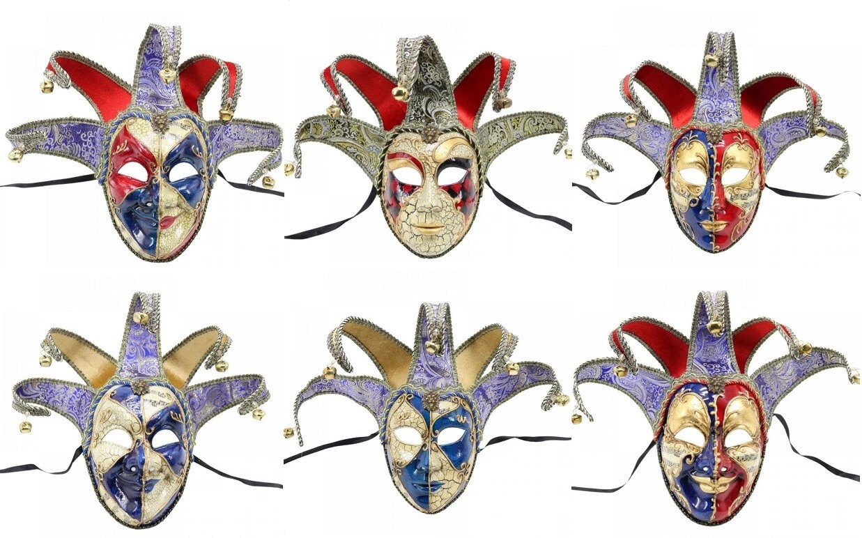 Venetian Mardi Gras Jester Joker Masquerade Mask Full Face Fabric Embroidery