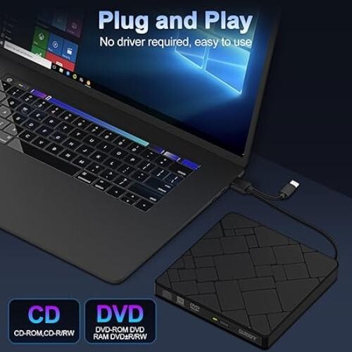 Lecteur CD DVD Externe pour Ordinateur Portable USB 3.0 Type-C Slim Portable (PACK OUVERT) - Photo 6/9