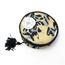 Authentic Chanel Camellia Pouch, Round Makeup Pouch, Beige x Black, Used, B