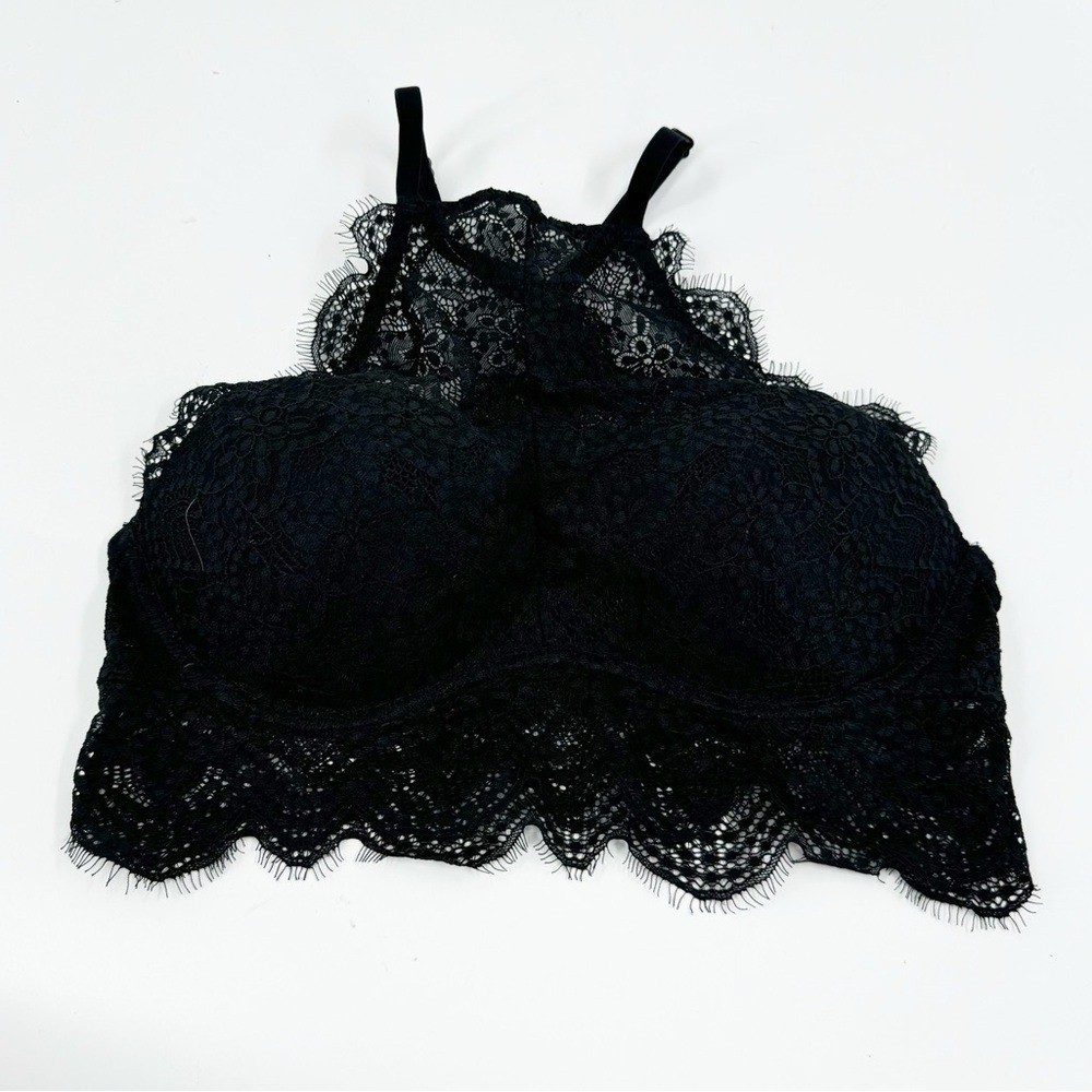 ✅ PINK VICTORIA'S SECRET HIGH NECK PUSH UP PIGEONNAT BLACK LACE SIZE  MEDIUM