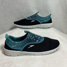 Speedo Kids Water Shoes M 2-3 Black Teal Slip On Swim Beach Pool