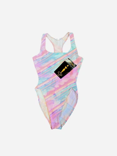 Vintage Gilda Marx Body Leotard NWT Medium M Pink Teal Striped Aerobics 80s 90s