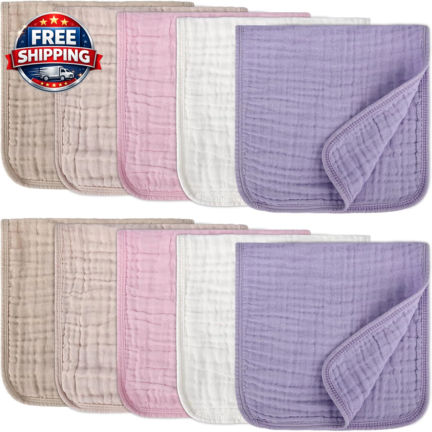 10 Pack Muslin Burp Cloths for Baby Girls 100% Cotton 20X10 Inch Popular Girl Co