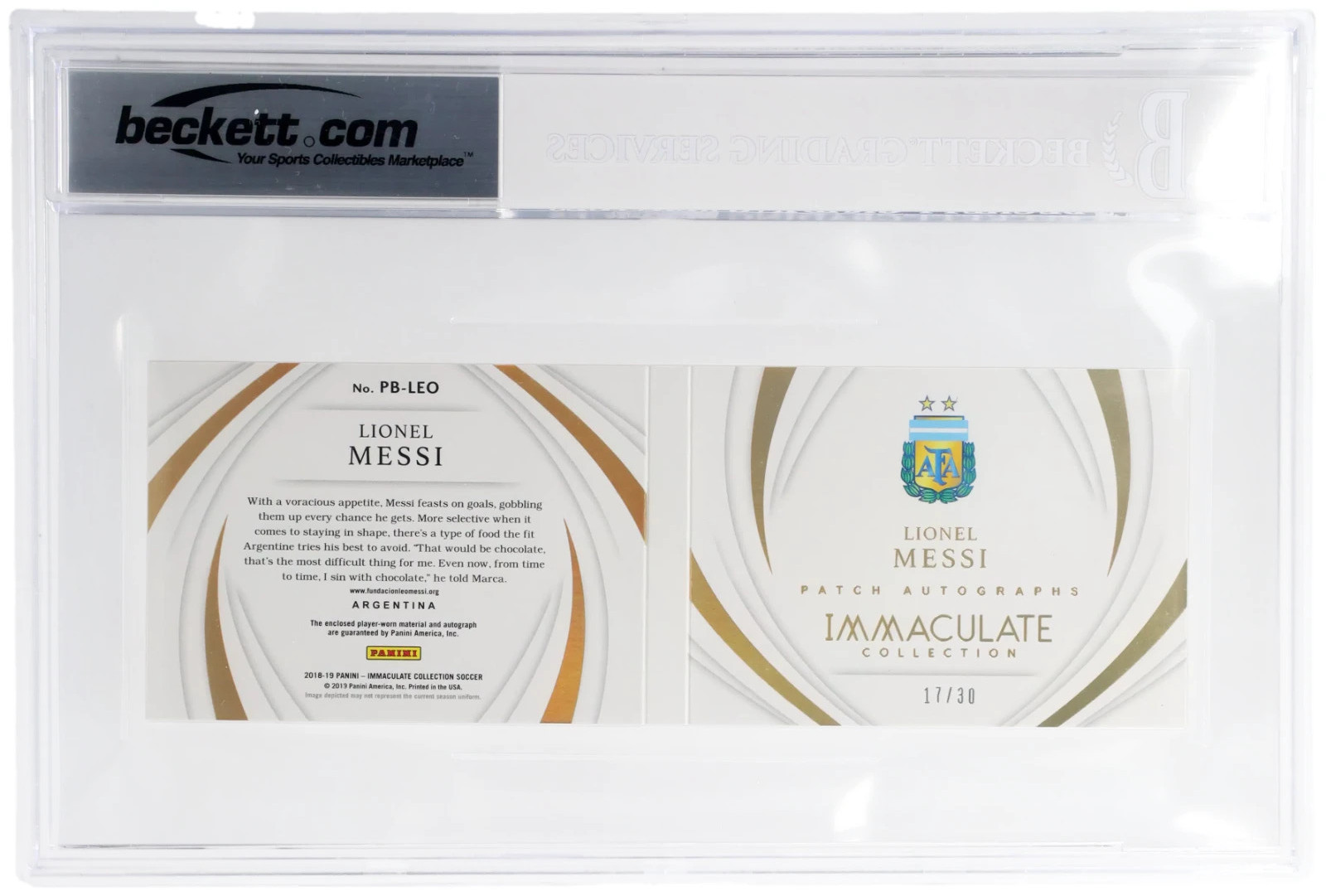 2018 Panini Immaculate Lionel Messi Auto On Card Patch Booklet Jersey BGS 7.5 /3 view 2
