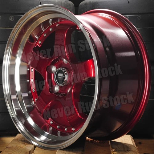 MST MT-07 18x9.5 5x114.3 +20 GLOSS RED MACHINE LIP RIVET 5 SPOKES 4 WHEELS SET