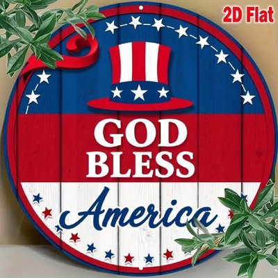 4th of July God Bless America Patriotic Tin Metal Signs Home Décor 8x8