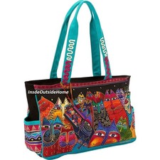 Laurel Burch Cat Fantasticats MED/LARGE Tote Bag 16.75x4x10" Outside Pockets NEW