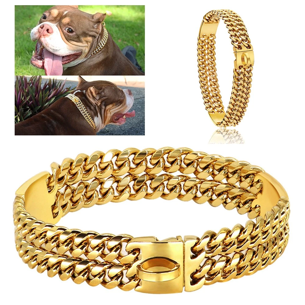 Double Gold Chain Dog Collar Heavy Duty Pet Cuban Link Stainless Steel 40-60cm ✾
Opens in a new wind