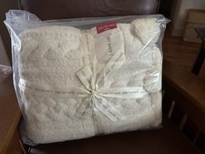 Peace, love, world 60" by 70" Cable Knit Pom Pom Throw Ivory