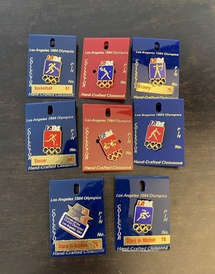 Set Of 8 Los Angeles 1984 Olympics Cloisonné Lapel Pin - 9 Events And Logo New