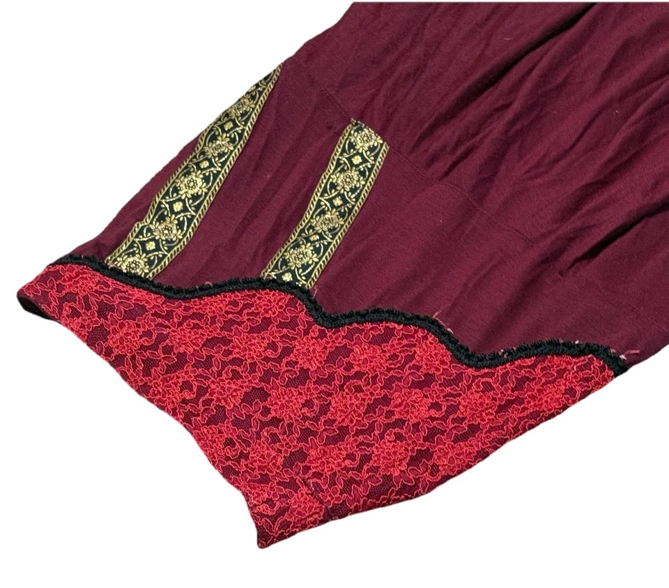 Falda Korinex París Francia Vintage Borgoña Granate Encaje Midi Estilo Único Línea A Foto 3 de 4