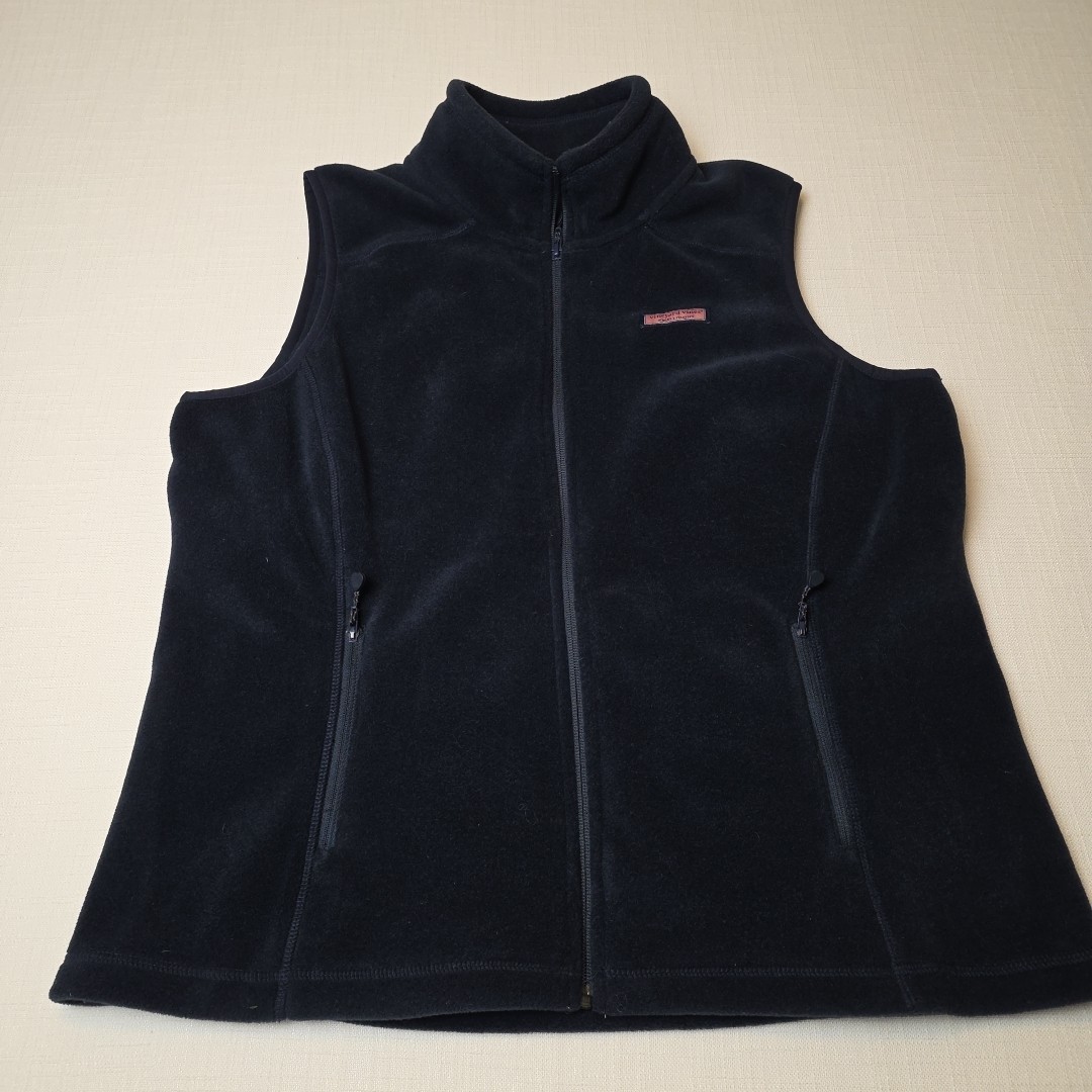Vineyard Vines Womens Large Navy Blue Fleece Sleeveless Zip Front Vest