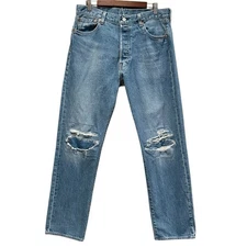 Levis 501 Lot 93 Big E Jeans Mens 36x34 Blue Button Fly Distressed Straight Fit