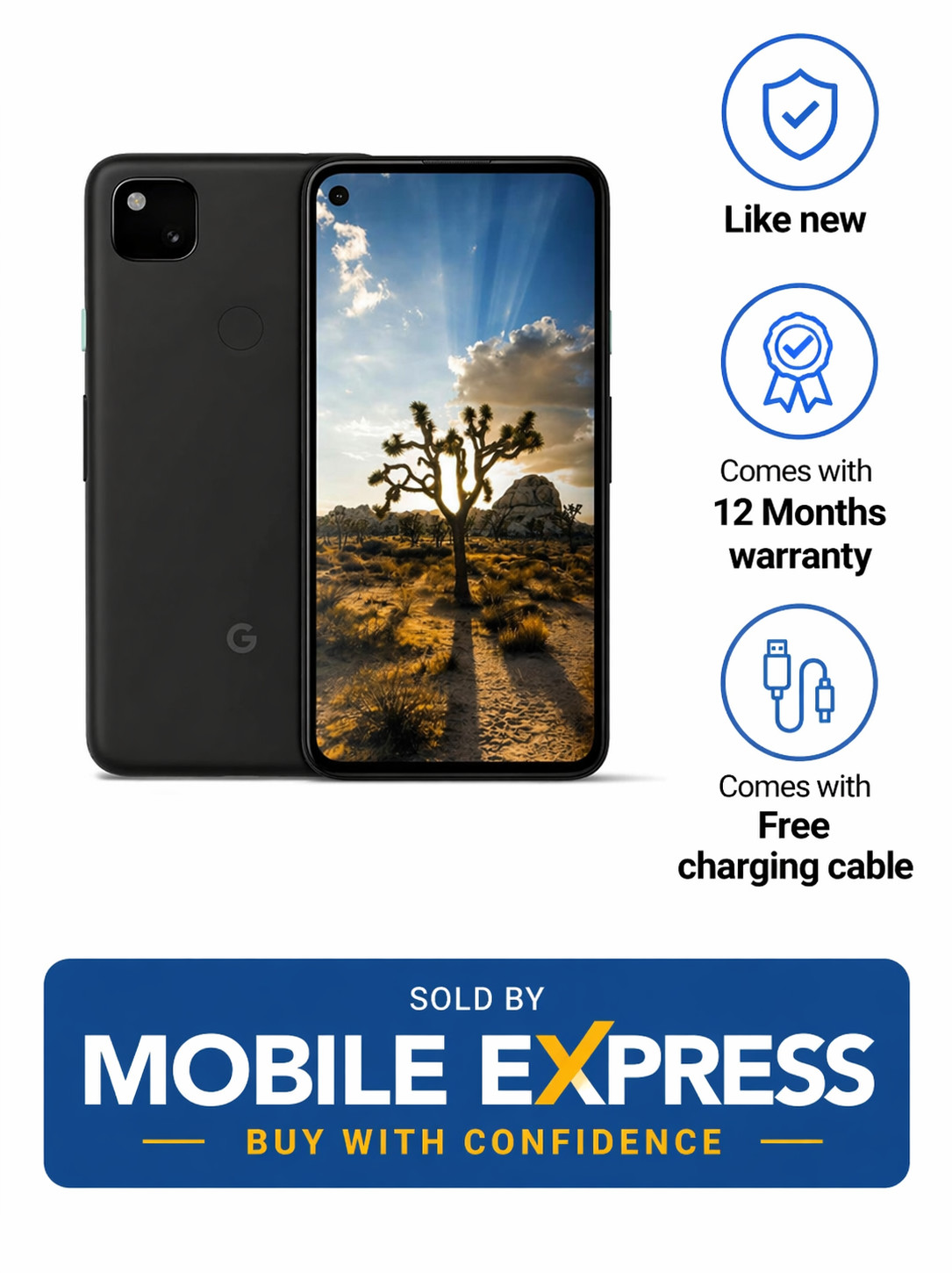 New Condition Google Pixel 4a, Black, 128GB, 6GB RAM, Unlocked Android