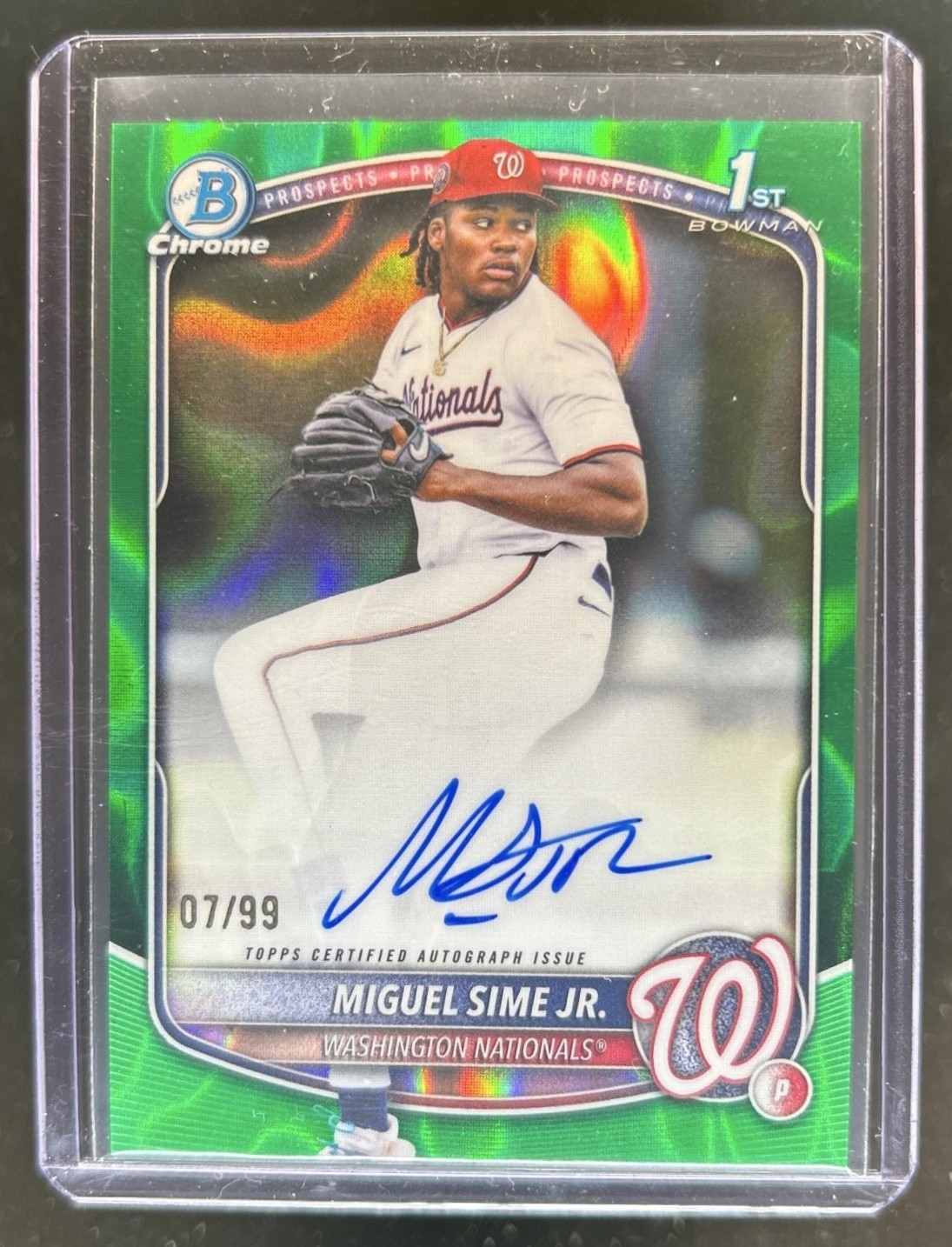 2025 Bowman Draft Miguel Sime Jr. Chrome Auto Green Lava Refractor 1st #/99
