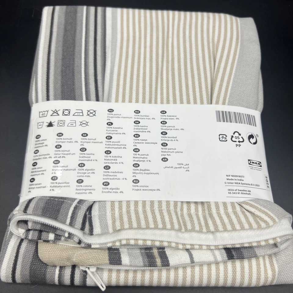 IKEA SOLMOTT Tan & Gray Striped Cotton 20" x 20" Pillow Covers (2) - Image 4 of 4