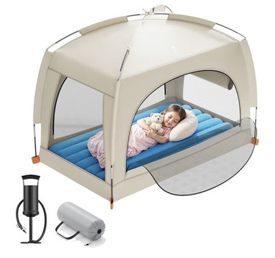 QPAU Inflatable Toddler Travel Bed with Tent & Pump for Camping/Travel