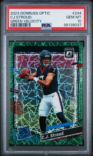 2023 PANINI DONRUSS OPTIC # 244 CJ STROUD GREEN VELOCITY ROOKIE PSA 10 Prizm